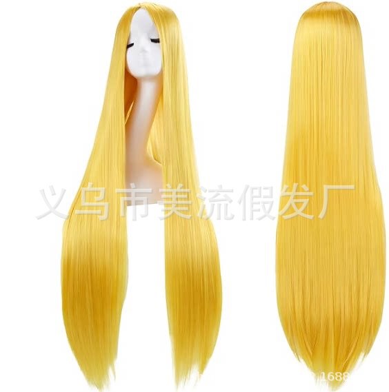 100cm Medium-Parted Versatile Golden Long Straight Cosplay Wig, Multi-Color Medium-Parted Straight Hair with Realistic Scalp, 1m Length