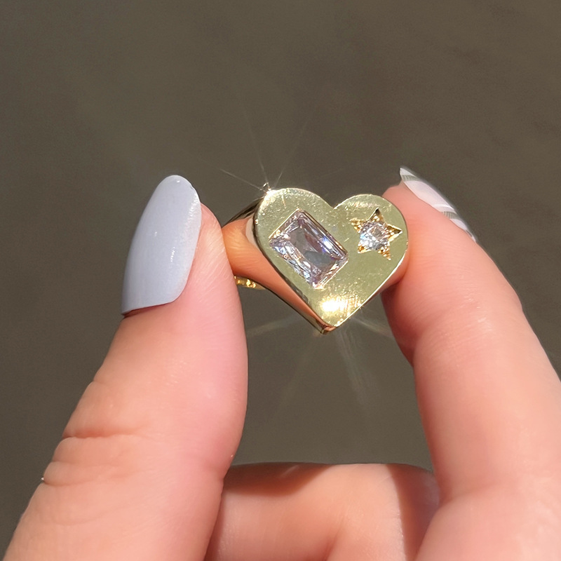 1 Piece Fashion Heart Shape Metal Inlay Rhinestones Womenu0027S Open Ring