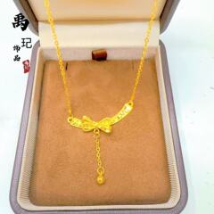 金店同款沙金碎碎冰微笑蝴蝶结流苏项链高保色时尚百搭锁骨链批发