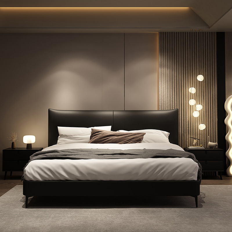 Cama de cuero de estilo italiano minimalista de lujo, 1.5m 1.8 cama doble, cama queen, moderna y simple, cama de boda de almacenamiento suave