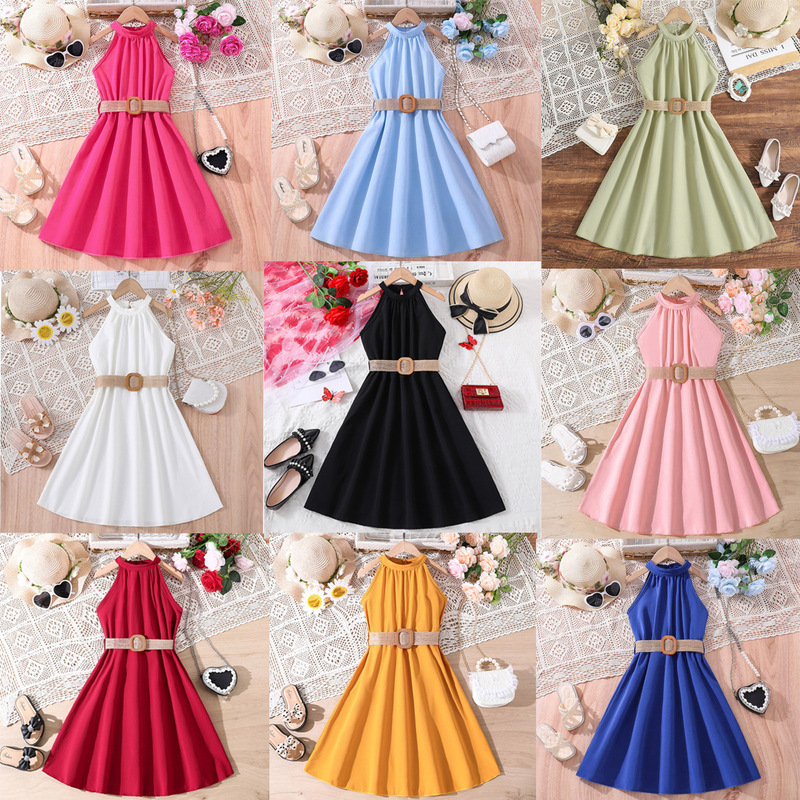 Girls' Skirt Summer Children's Wear Explosions Neck-hanging Princess Skirt Girls' Summer Wear Sweet dress Western-style Big Children's Skirt