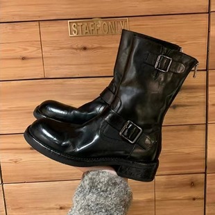 plus size Women's Shoes Grape Mom Maillard Boots Genuine Leather Vintage Belt Buckle Short Boots Thick Bottom Martin Boots Women's Thin Boots