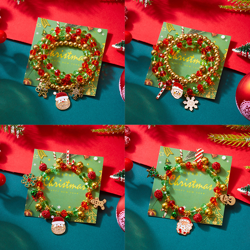 Europa y los Estados Unidos minería transfronteriza joyas de pulseras de Navidad Santa Claus colgante de copos de nieve pulseras elásticas al por mayor
