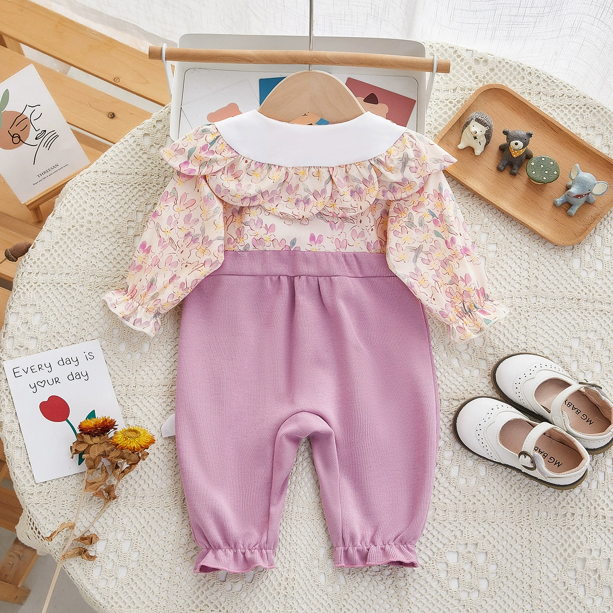 Children's three dimensional overall girl's for new born flower-shaped, autumn, front lock