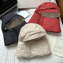 纽扣法帽女秋冬季学生情侣时尚保暖围脖一体羽绒棉帽子骑行护耳帽