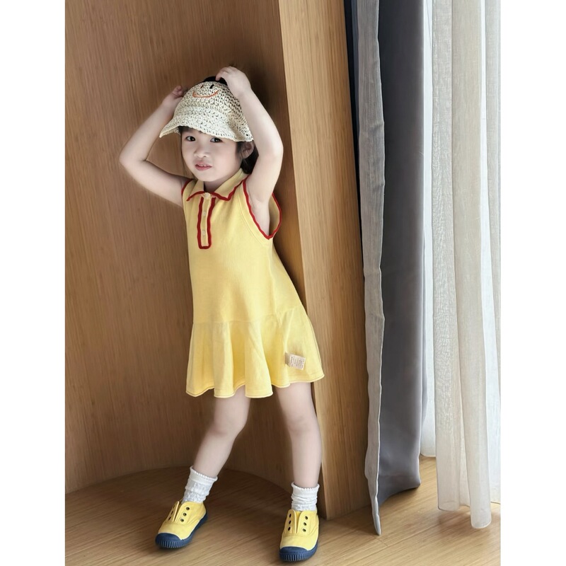 Korean Children's Clothing 2025 New Summer Girls' Dresses Little Girls Fashionable Contrasting Color Short-Sleeved Polo Skirts Korean Children's Clothing 2025 New Summer Girls' Dresses Little Girls Fashionable Contrasting Color Short-Sleeved Polo Skirts