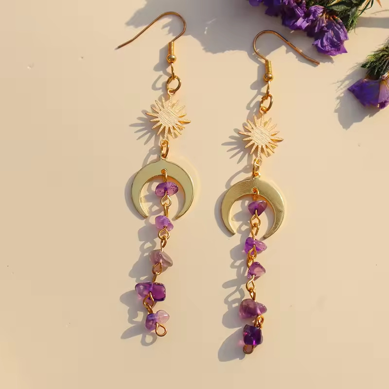 1 Pair Quantity Women's Crystal Healing Irregular Moon Drop Earrings Healing Crystals Jewelry