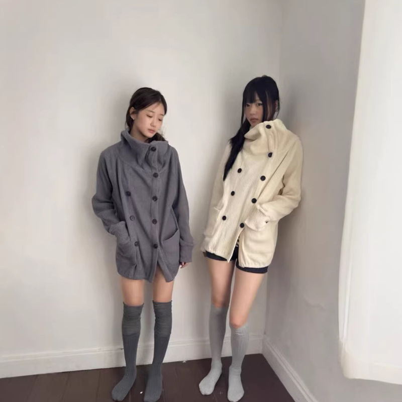In Stock: Korean-Style Comfortable and Simple Double-Breasted Cotton Ribbed Cardigan, 2025 Autumn Lazy Style Stand-Collar Jacket In Stock: Korean-Style Comfortable and Simple Double-Breasted Cotton Ribbed Cardigan, 2025 Autumn Lazy Style Stand-Collar Jacket