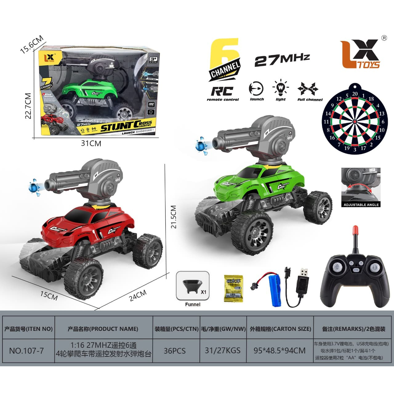 Nuevo 1: 16 coche de escalada de control remoto 7 vías 4 ruedas 6 ruedas con batería de pulverización con luces coche de juguetes para niños al por mayor