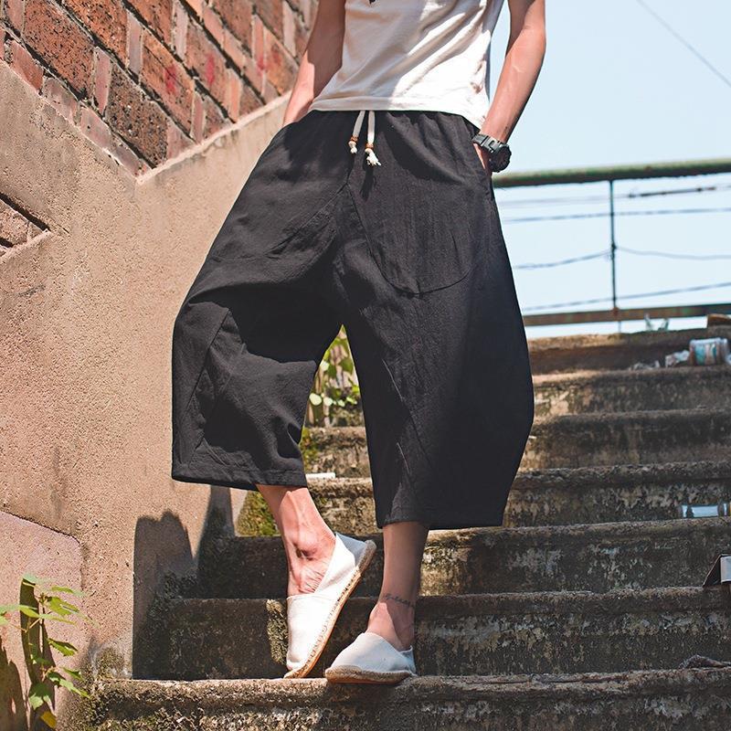 Pantalón ancho de elefante tailandés, bombachos, marca de moda para hombre, pantalones cortos de lino sueltos de gran tamaño, pantalones cortos, entrepierna grande, pantalones de playa, verano