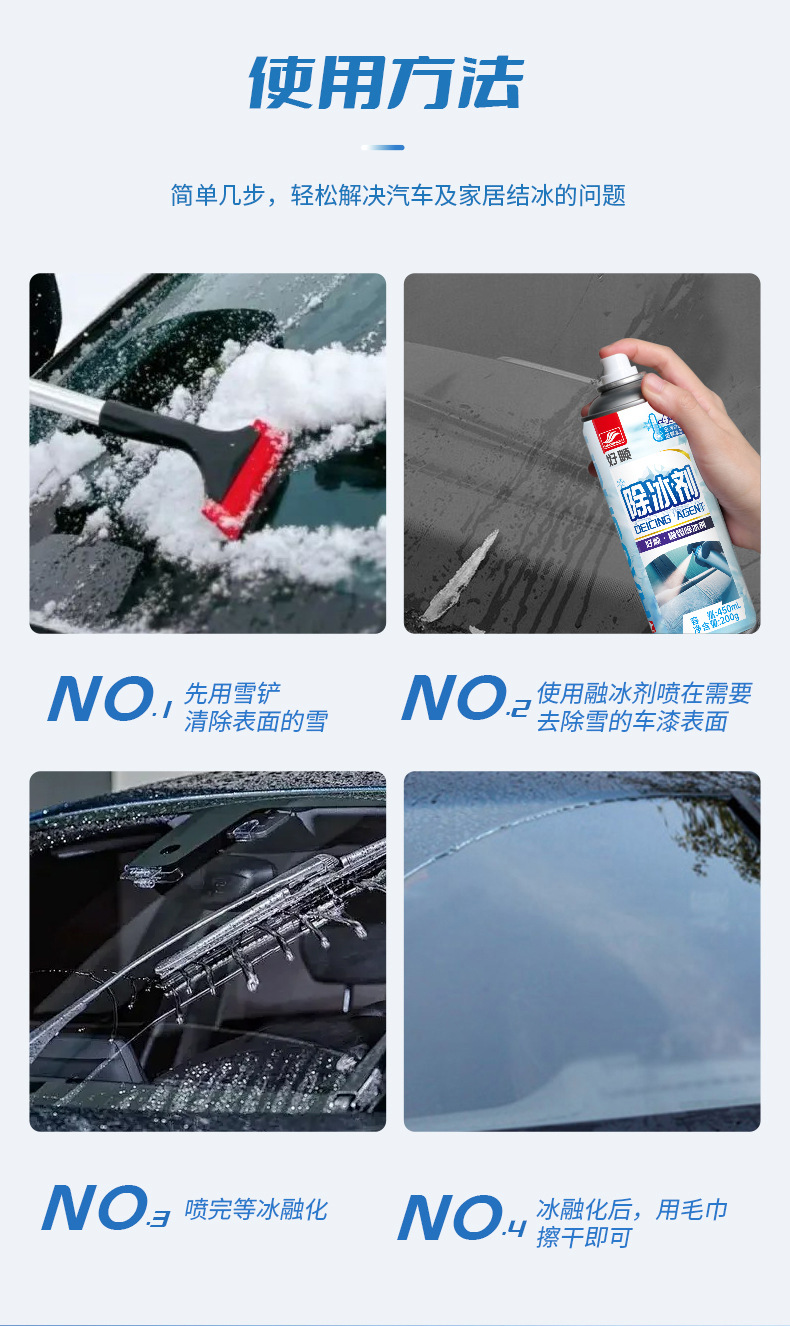 Haoshun Car Snow Melting and De-Icing Agent, Anti-Icing Spray for Car Windows, Windshield Snow and Frost Remover