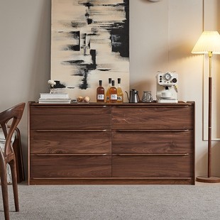 North American Black Walnut Light Luxury Six-Drawer Cabinet Modern Simple Solid Wood Storage Cabinet Bedroom Storage Drawer Cabinet