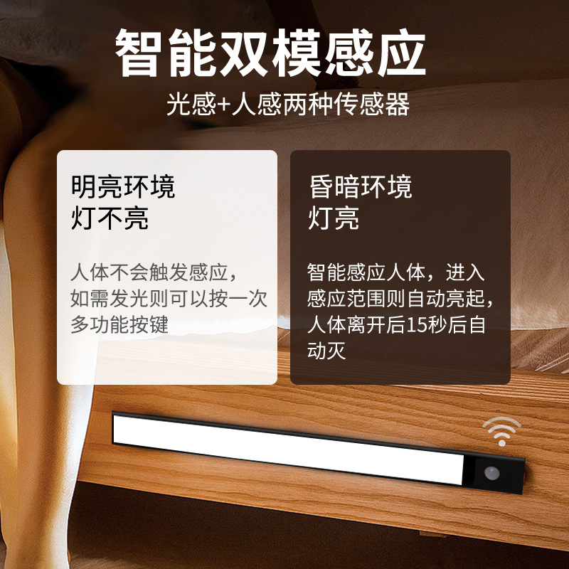 智能人體感應(yīng)燈超薄led長(zhǎng)條充電櫥柜燈床頭智能燈 無(wú)線感應(yīng)衣柜燈