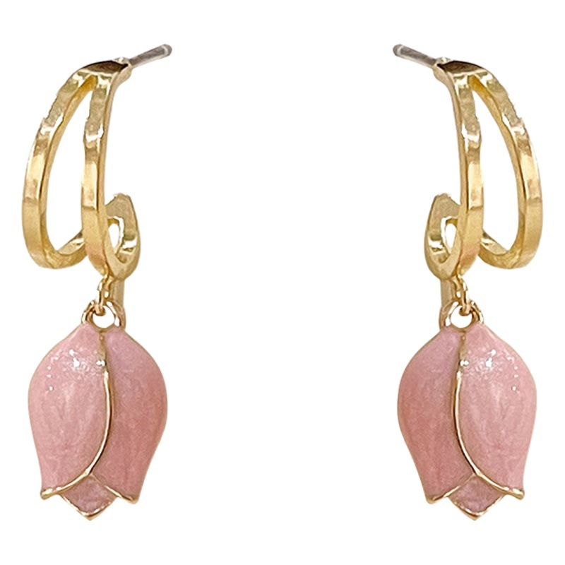 Aretes de Tulipán Esmaltados de Aleación Galvanizado para Uso Diario