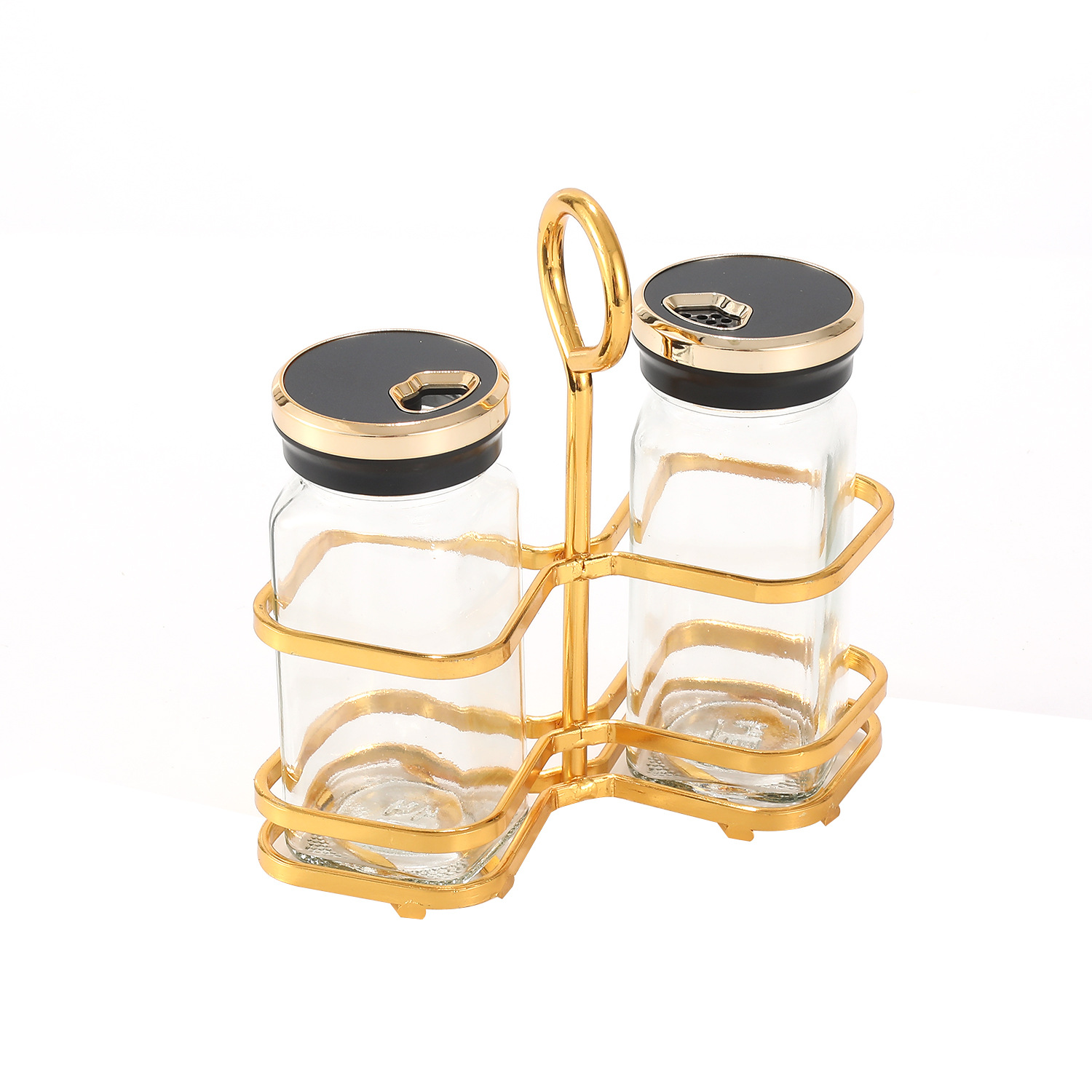 Tarro de condimento de vidrio transparente al por mayor, suministros de cocina, tarro de condimento de sal MSG, juego de botella de condimento creativo de lujo ligero para el hogar