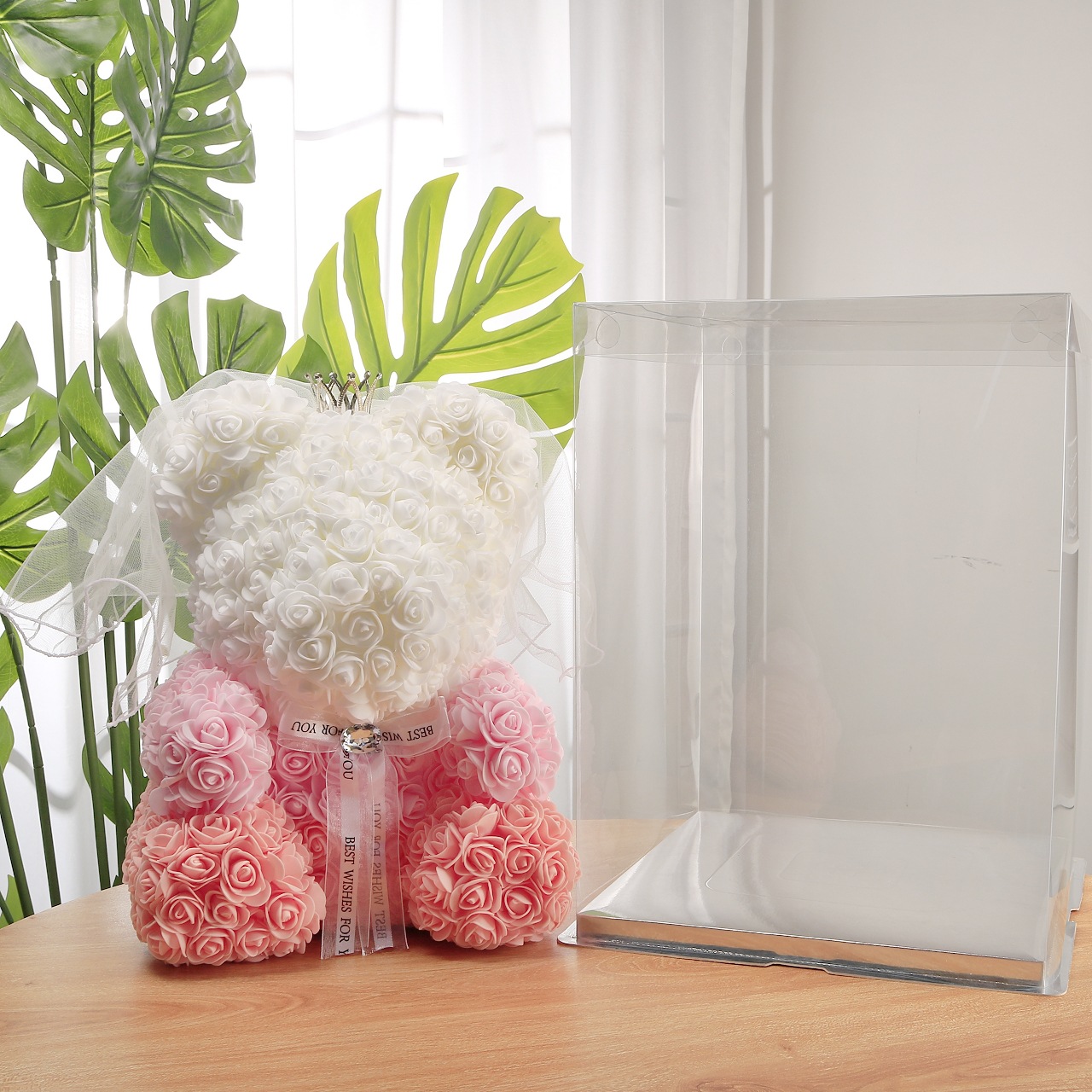 Flor preservada oso rosa 520 regalo del Día de San Valentín tienda de flores supermercado PE espuma flor abrazo oso rosa