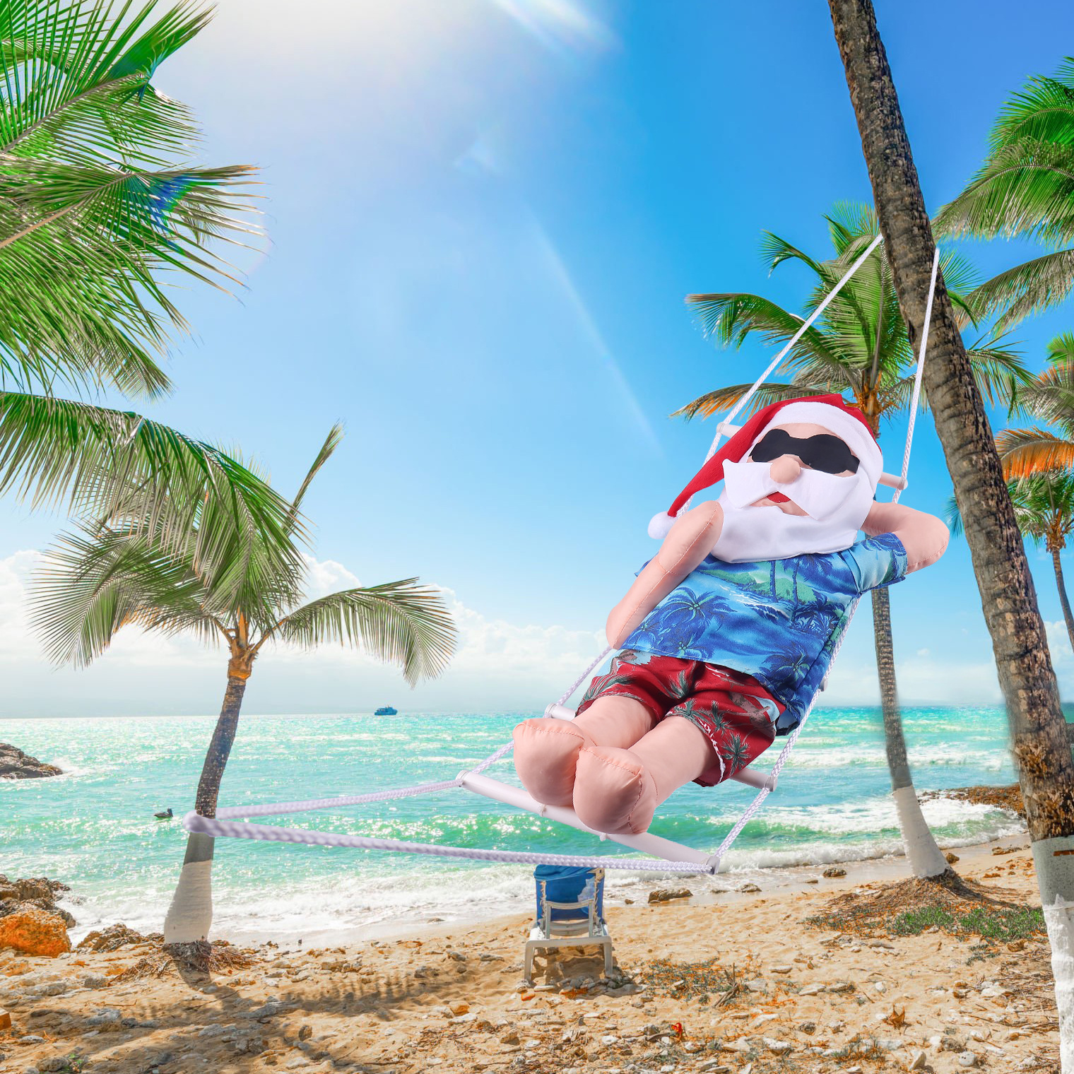 Estilo nórdico playa acostado Papá Noel colgante creativo y divertido hamaca navideña Muñeca de Papá Noel personalizada