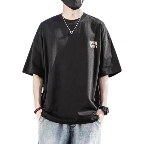  New Print Short-Sleeve T-Shirt for Men Trendy Ins Hong Kong Style Summer Streetwear Loose Half-Sleeve T-Shirt Top