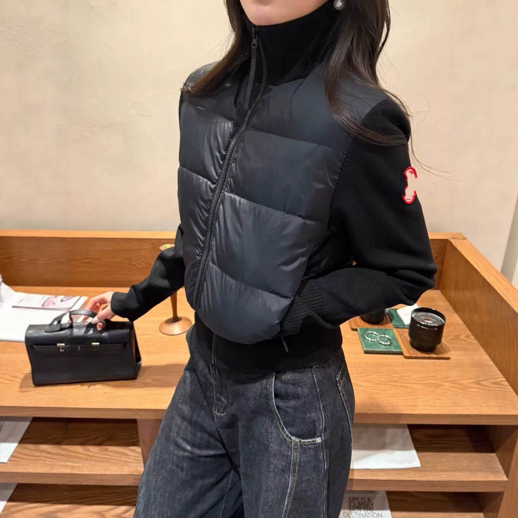 正确版原标现货鹅家女士宽纺羊毛针织拼接短裤羽绒服夹克外套显瘦