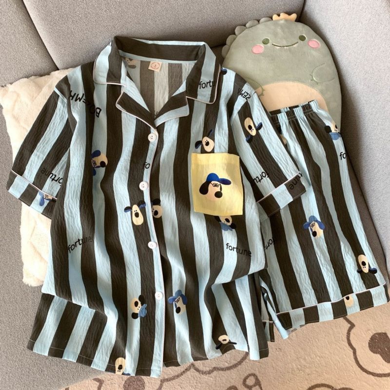 2026ins women's summer pajamas, short-sleeved shorts, stylish polyester-cotton student home wear set, loose for going out 2026ins women's summer pajamas, short-sleeved shorts, stylish polyester-cotton student home wear set, loose for going out