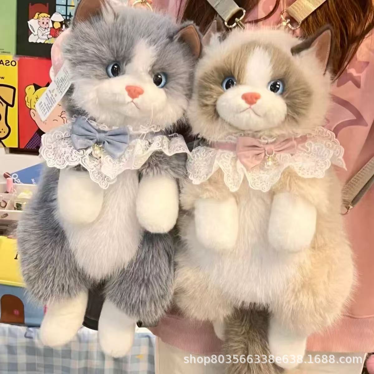 批发可爱毛绒仿真布偶猫咪双肩包猫猫公仔玩偶背包女孩超萌装饰