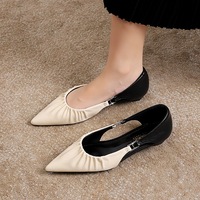 751-1 French retro style color blocked pleated pointed side air low single order shoes with feminine temperament, versatile splicing hollow out women