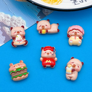 Cartoon Animal Food Toy Burger Fries Pizza Series Capybara Hairpin Hair Rope Grabber DIY Resin Accessories