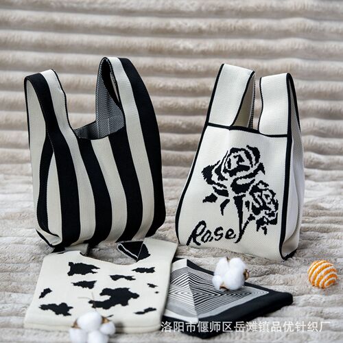 Ins Handbag Knit Bag Casual Women's Bag Shoulder Bag Bucket Bag Versatile Tote Bag Woven Bag For Women