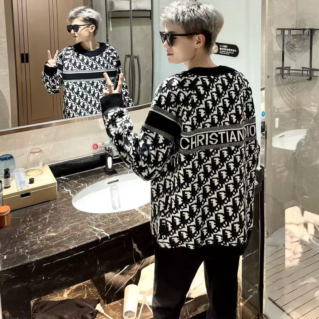 Marca de moda con letras llenas de camisetas de punto suéter jacquard para hombres y mujeres otoño y invierno abrigo cálido con comercio exterior al por mayor transfronterizo