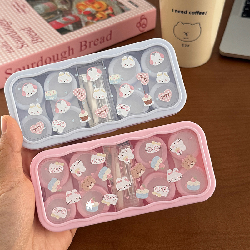 Color Contact Lens Case in an Instagram-Style Design for Girls, Storage Box, Care Box, Portable, Large Capacity for Multiple Pairs, Holds Four Pairs