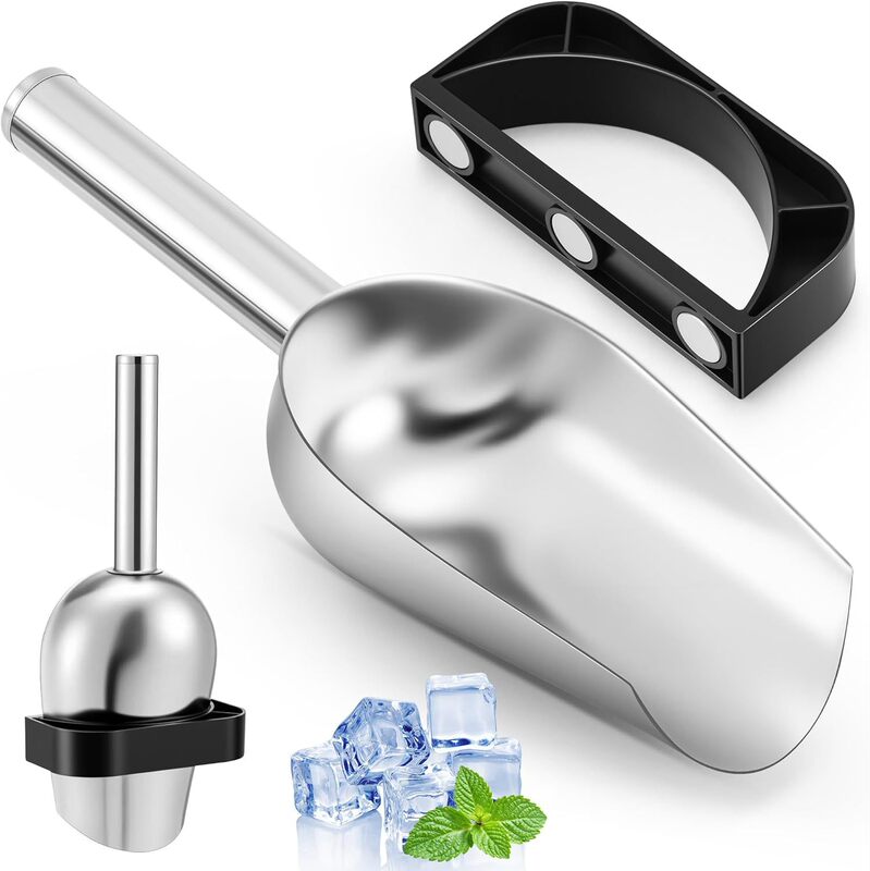 Ice Scoop with Magnetic Scoop Holder Compatible with Ge Opal 2.0 Gold Rush Ice Maker, Stainless Steel Silver Scoop