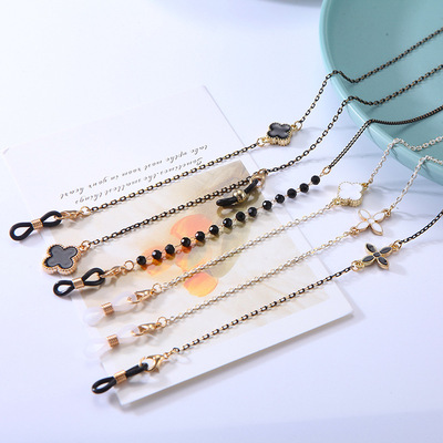跨境韩国小花保色眼镜链 潮流金属挂脖口罩链子 防滑防丢眼镜配件