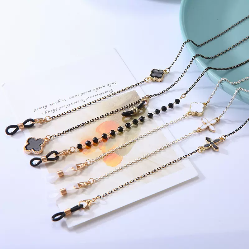 跨境韩国小花保色眼镜链 潮流金属挂脖口罩链子 防滑防丢眼镜配件