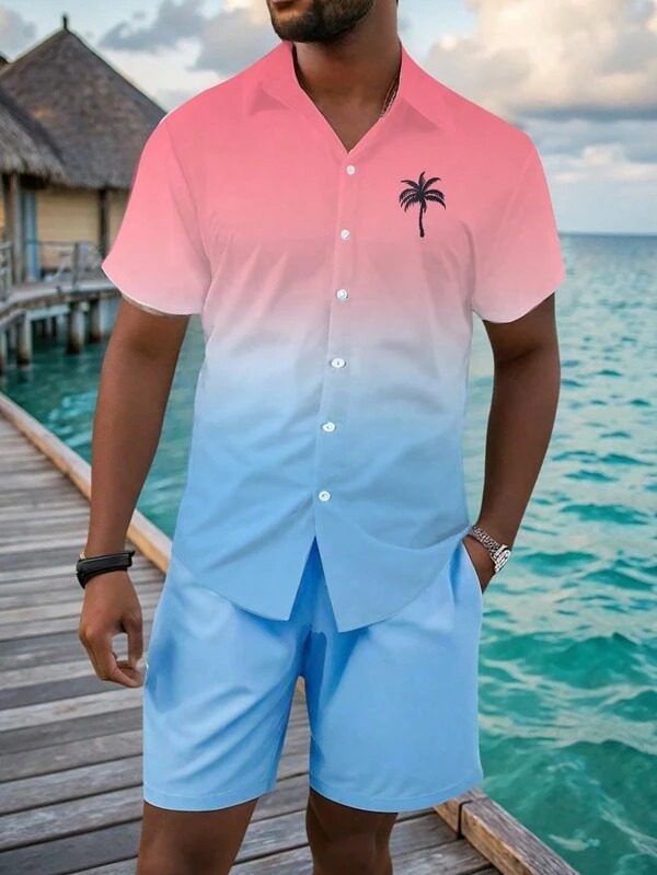 2025 nuevo estilo Amazon transfronterizo tendencia de moda casual europea y americana camisa de manga corta pantalones cortos traje MB1 MA1