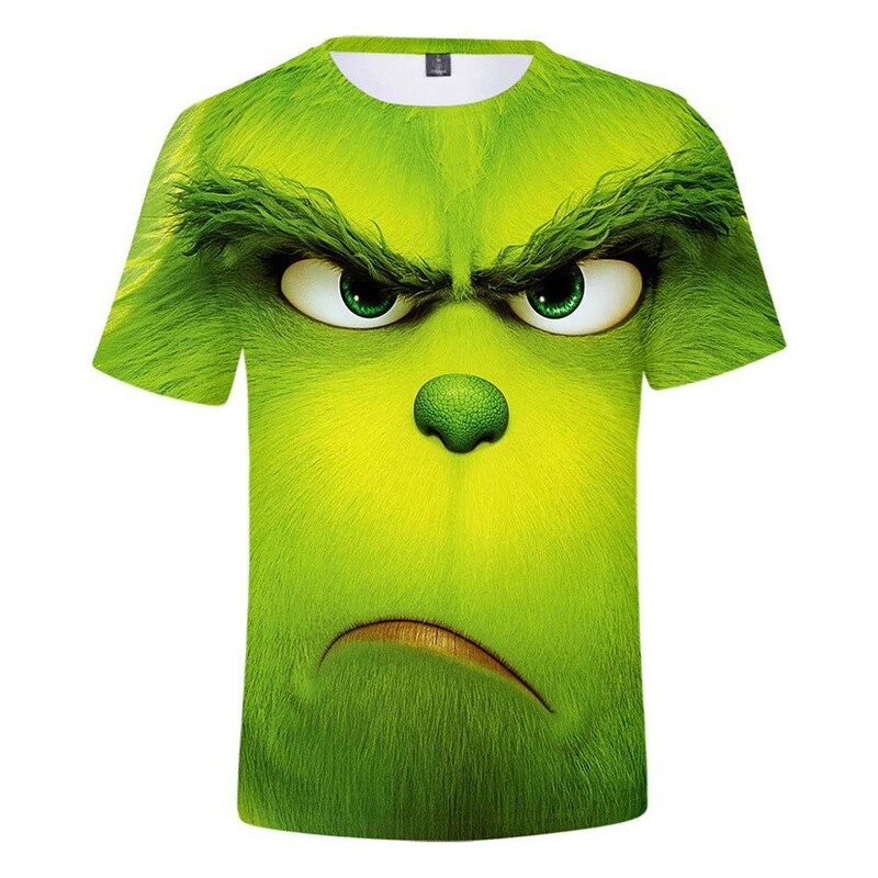 New Green Fur Monster Grinqi Peripheral ADult KiDsren's Clothing 3D Digital Printing Short-sleeveD T-shirt