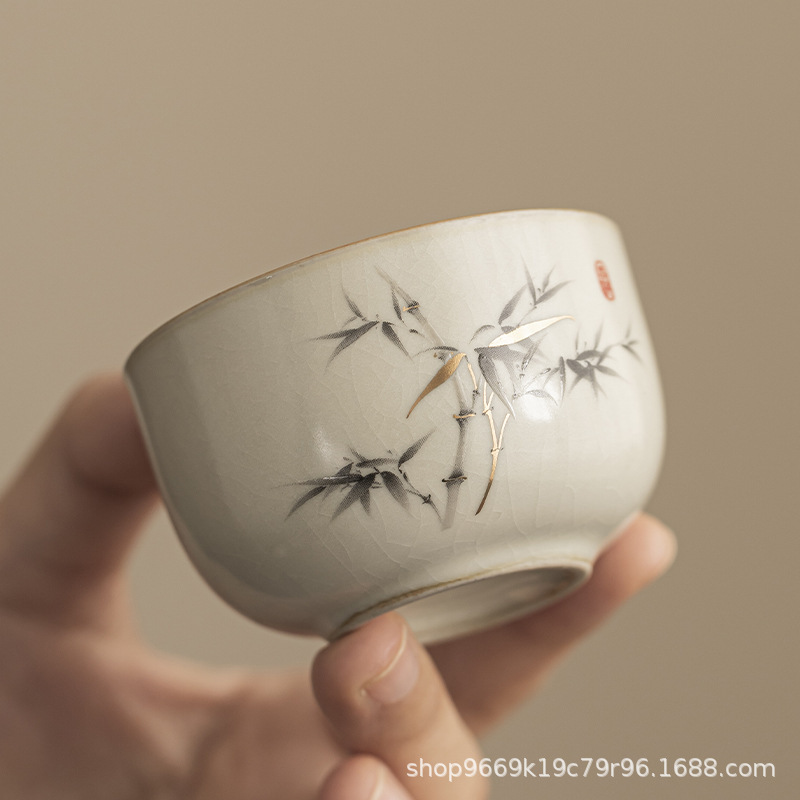 Light Luxury Ru Kiln Tea Cup with Crackle Glaze, Suitable for Kung Fu Tea, High-End Tasting Cup, Single Cup, Small Tea Cup, Drinking Cup