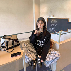 【200克纯棉后包领】美式复古宽松长袖黑色t恤女春秋上衣设计感小