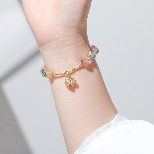 [Colorful and Gorgeous] Natural Color Hair Crystal Bracelet Women's Transfer Candy Rainbow Scallop ins Zibo Tao Liu Bracelet