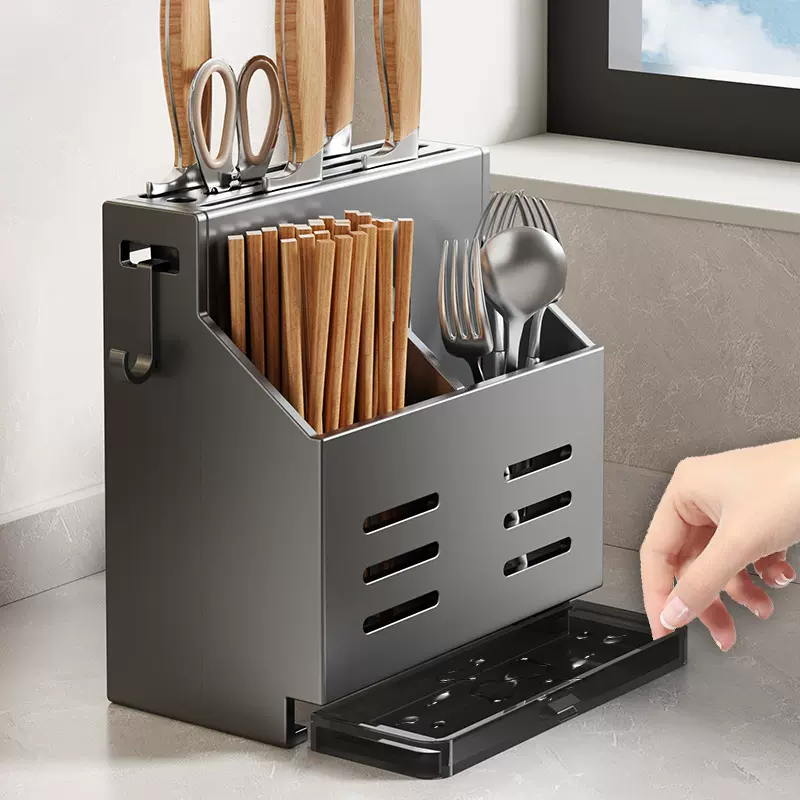 筷子笼收纳盒厨房刀架壁挂不锈钢勺子筷笼篓一体免打孔刀具置物架