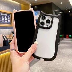 全包猫耳枠適用iphone15アクリル携帯ケースかわいい16pro透明保護カバー14