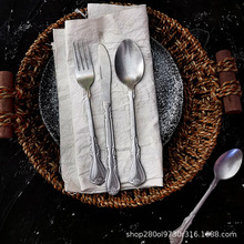 工业风不锈钢刀叉甜品勺宫廷西餐餐具四件套复古磨砂哑光甜品叉勺