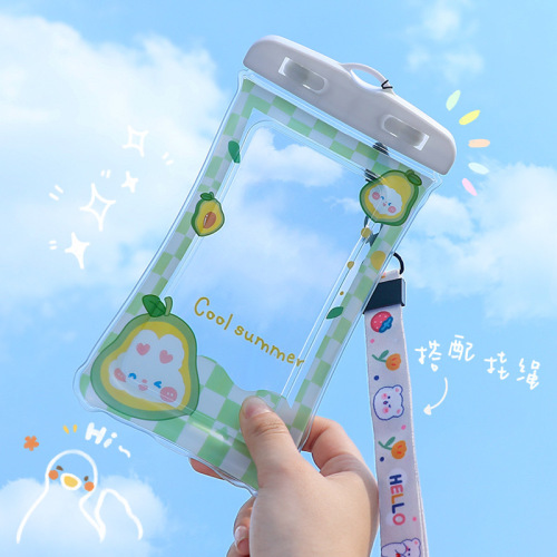 New cartoon phone waterproof bag with airbag float, touch screen protective cover for outdoor rafting swimming phone bag