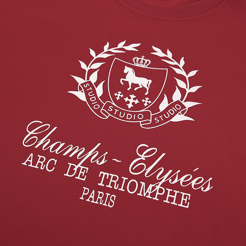 Spring Ankela Red round Neck Women Printed Pullover Sweatshirt Loose Top