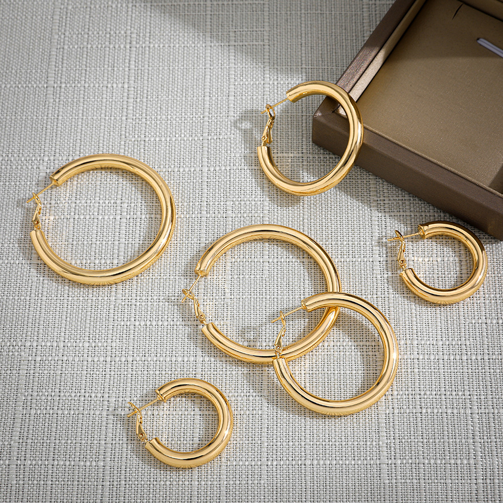 Nihaojewelry Schmuck Großhandel Neue Legierung Einfache Goldene Runde Ohrringe display picture 7