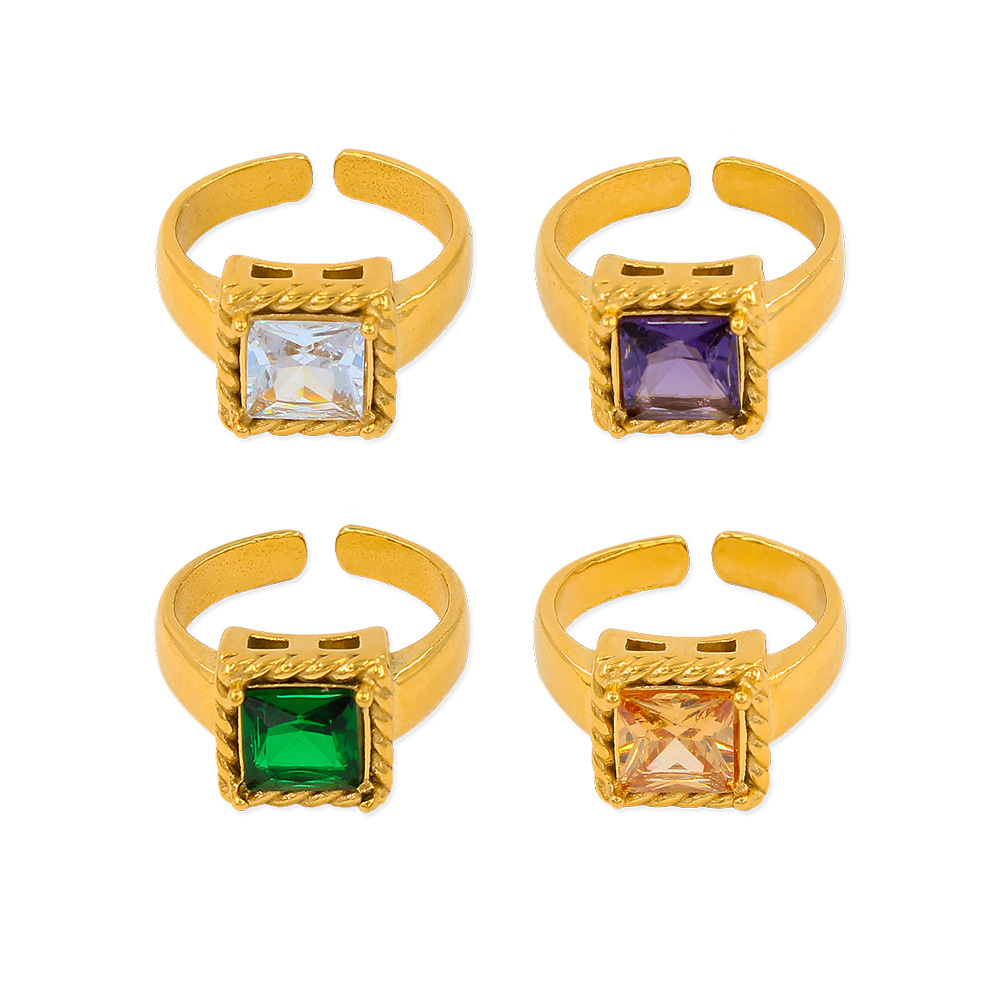 1 Piece Fashion Square Titanium Steel Plating Inlay Zircon Womenu0027S Open Ring
