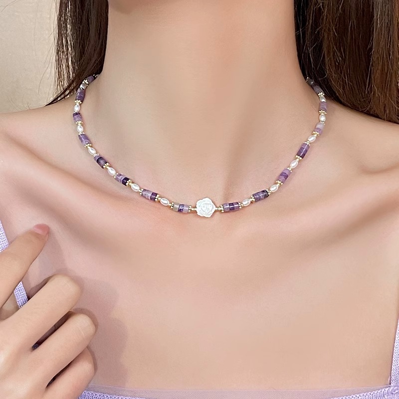 20g Weight Natural Stone, Pearl Inlay Material Simple Style Flower Natural Stone Natural Stone Pearl Necklace In Bulk