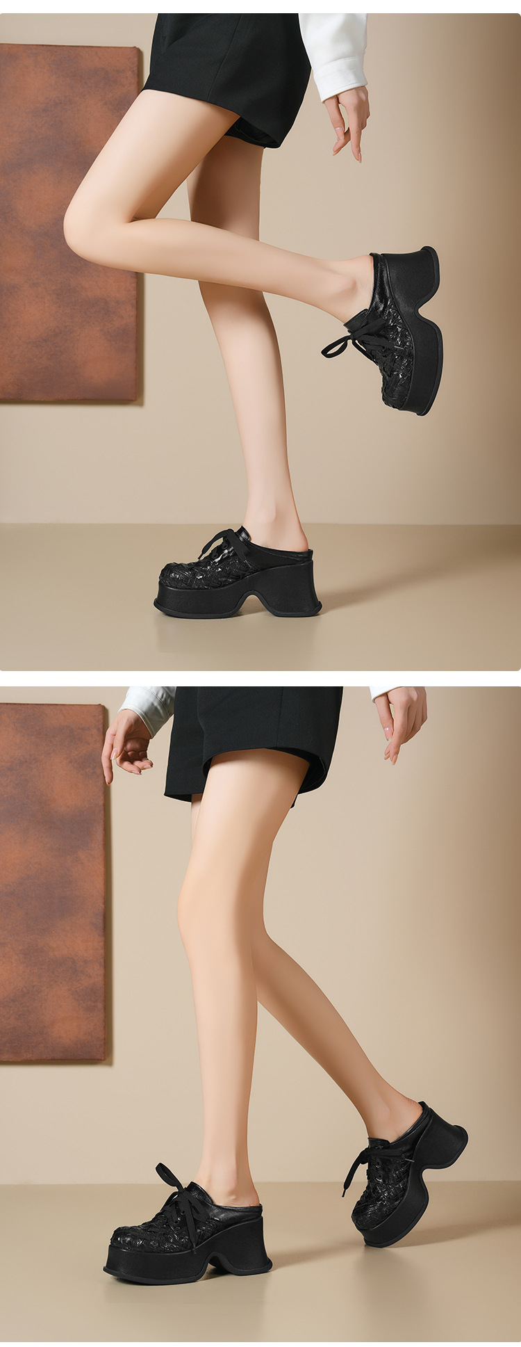 Giày mule nữ bít mũi đế dày da cừu màu bạc, gót 9cm, dệt kim, phong cách lười — Màu đen, Màu bạc chi tiết 9