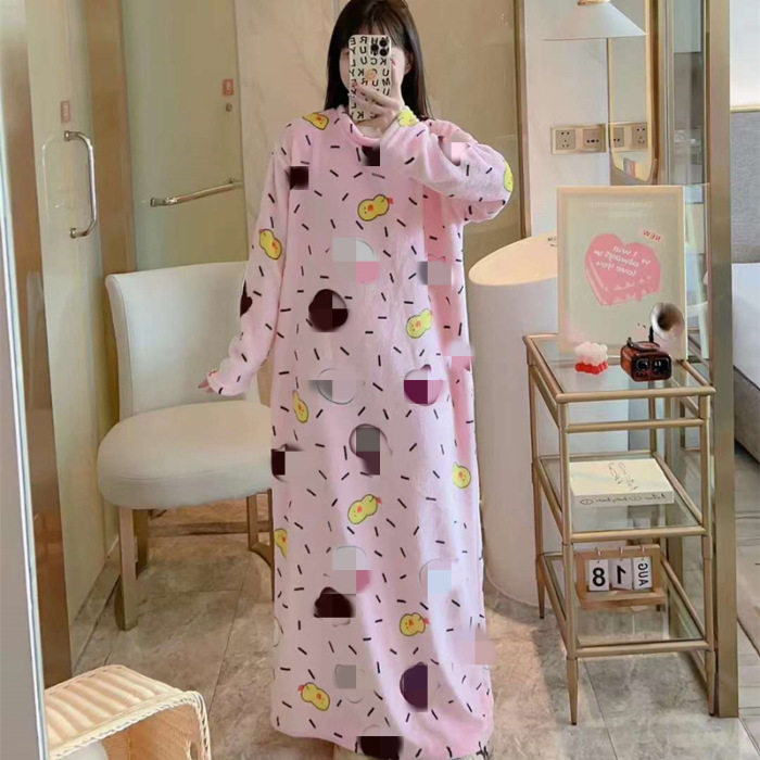 Pijamas de mujeres otoño invierno de franela lindo dibujo animado 2024 nuevo coral de lana gruesa falda cálida ropa para el hogar