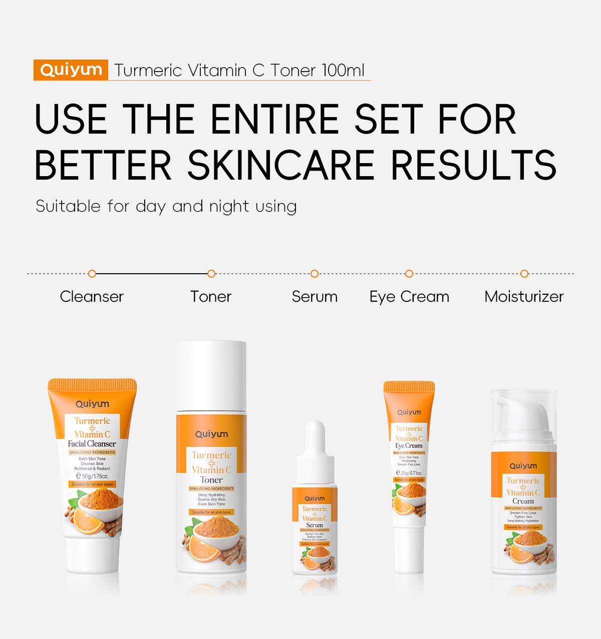 Cross-border new product QUIYUM Turmeric Vitamin c Toner 100ml for hydrating and moisturizing the face is available for wholesale from the manufacturer undefined