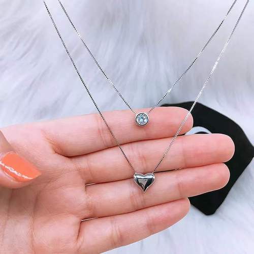 Heart-shaped double-layer necklace for women, one heart and one diamond, Korean style fashionable temperament necklace, versatile accessories, short clavicle chain